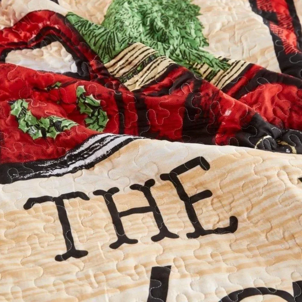 Red Vintage Truck Christmas Printed Queen Quilt Set Holiday Farmhouse Cottage - Picture 3 of 4